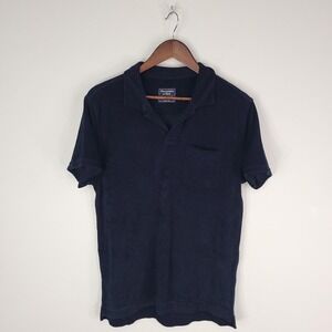 Abercrombie & Fitch Shirt Mens Small Navy Blue Terry Cloth Polo Pocket Casual
